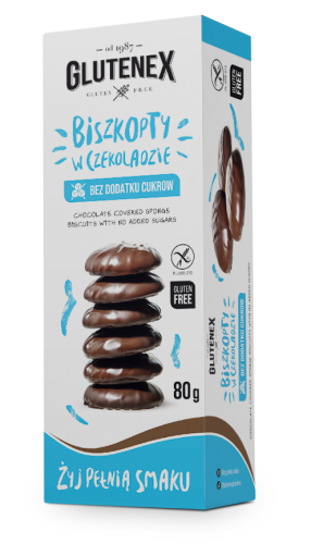 5901866001062 BISZKOPTY W CZEKOLADZIE BEZ DODATKU CUKRÓW BEZGLUTENOWE 80 g - GLUTENEX