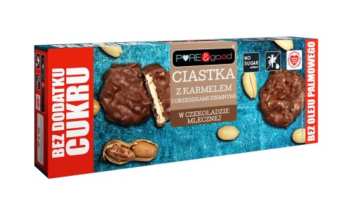 5903111903824 CIASTKA Z KARMELEM I ORZESZKAMI ZIEMNYMI W CZEKOLADZIE MLECZNEJ BEZ DODATKU CUKRU 128 g - PURE&GOOD