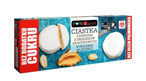 5903111903862 CIASTKA Z KREMEM Z ORZESZKÓW ZIEMNYCH W POLEWIE MLECZNEJ BEZ DODATKU CUKRU 128 g - PURE&GOOD