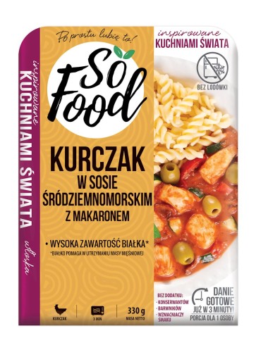 5901002500329 KURCZAK Z MAKARONEM W SOSIE ŚRÓDZIEMNOMORSKIM 330 g - SO FOOD