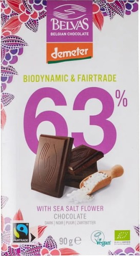 5425007885668 CZEKOLADA GORZKA 63 % Z SOLĄ MORSKĄ FAIR TRADE DEMETER BIO 90 g - BELVAS