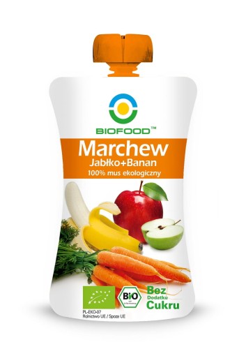 5902693122609 MUS JABŁKOWO - MARCHWIOWO - BANANOWY BEZGLUTENOWY BIO 120 g - BIO FOOD