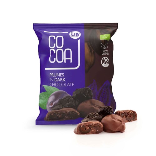 5902565216511 ŚLIWKI KALIFORNIJSKIE W CZEKOLADZIE CIEMNEJ BIO 70 g - COCOA
