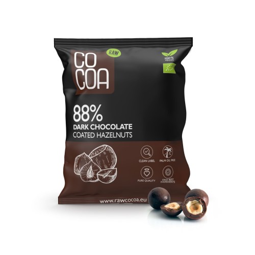 5902565216535 ORZECHY LASKOWE W CZEKOLADZIE CIEMNEJ 88 % BIO 70 g - COCOA
