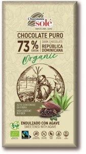 Czekolada gorzka 73% kakao słodzona syropem z agawy BIO 100 g SOLE