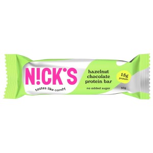 Baton proteinowy z kremem z orzechów laskowych w mlecznej czekoladzie Nick's, 50g