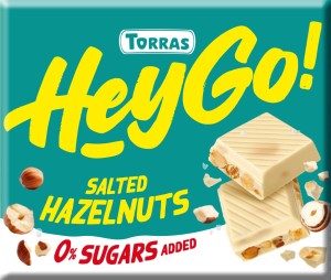 Czekolada biała z orzechami laskowymi i solą morską bez dodatku cukru Hey Go! 60 g - Torras