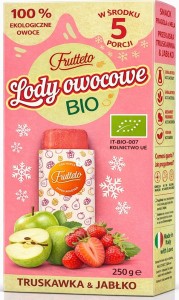 Lody do zamrażania truskawka-jabłko 100% owoców BIO 5 x 50 g FRUTTETO